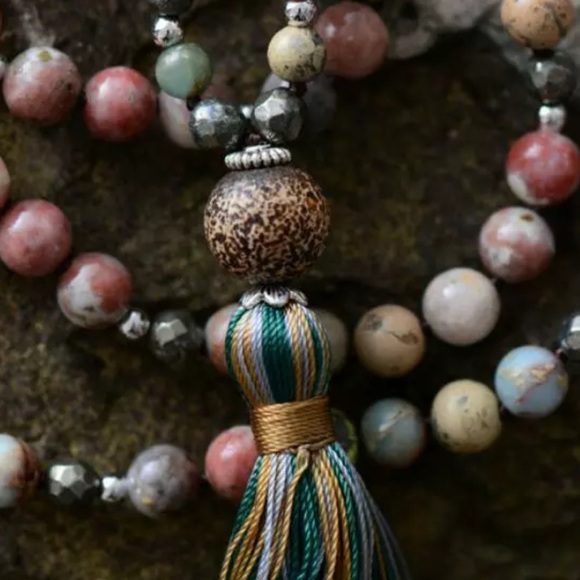 WATER EARTH Aqua Terra Jasper and Pyrite Mala - Picture 3 of 6